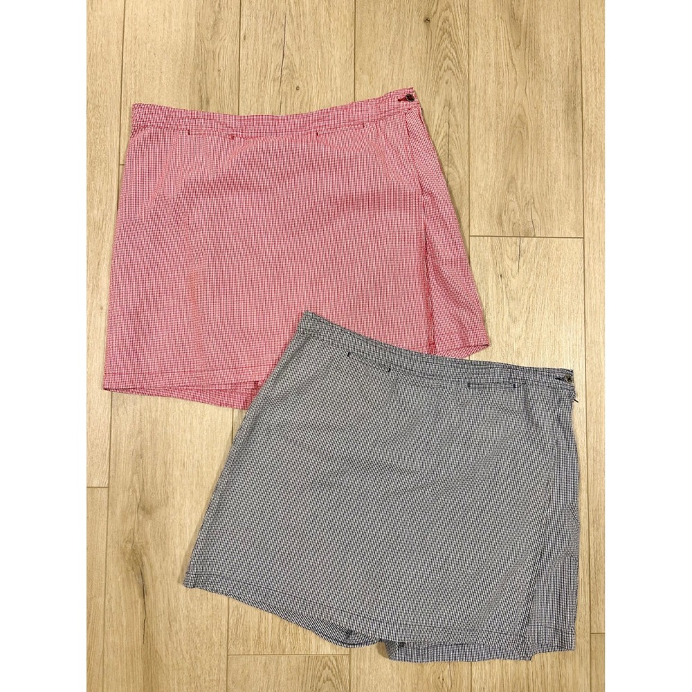Cherokee Gingham Skort Set 2pc Red Navy Blue Check Cotton Wrap Skirt Shorts 18 - Picture 1 of 6